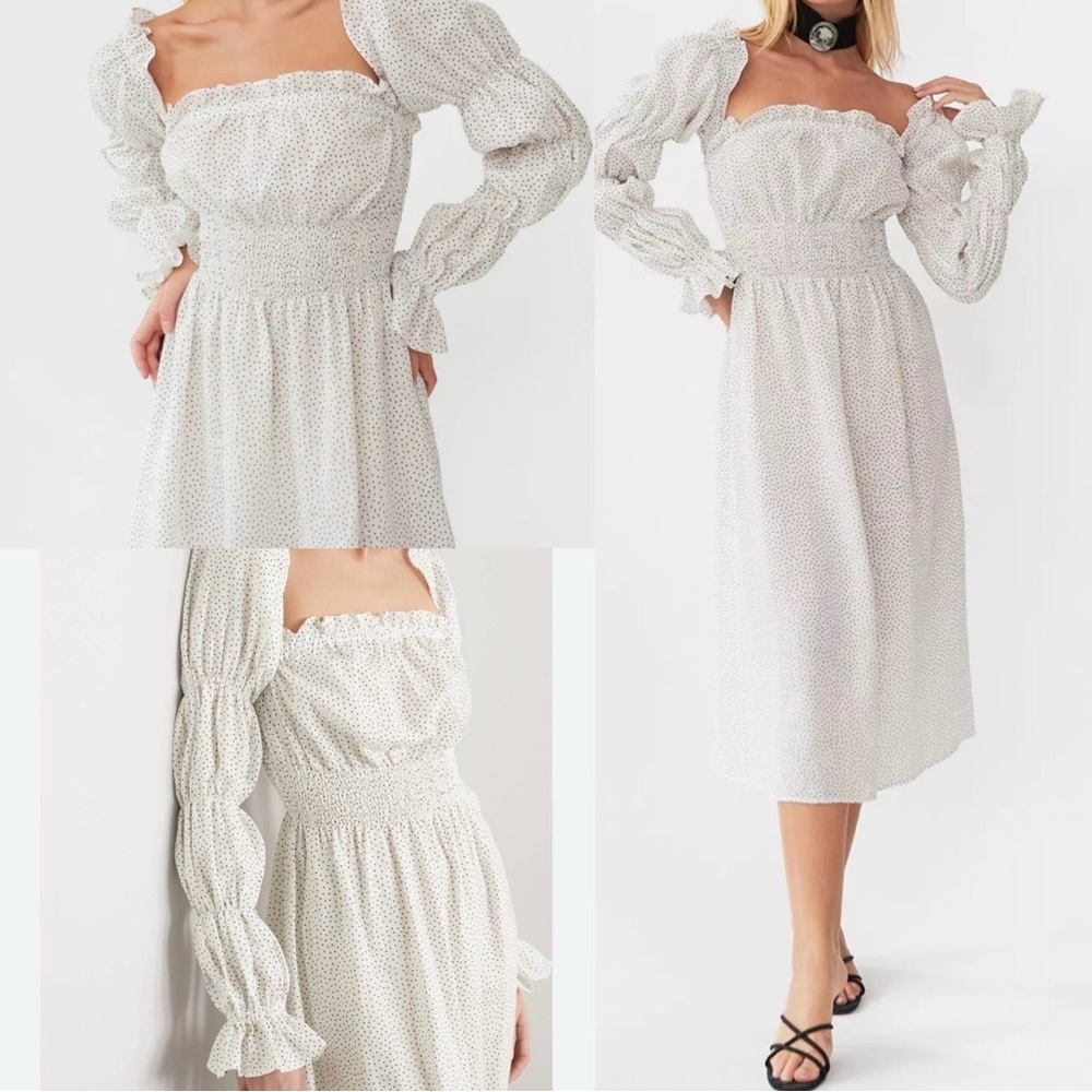 Sleeper Womens Michelin Linen Polka Dot Dress White Size M